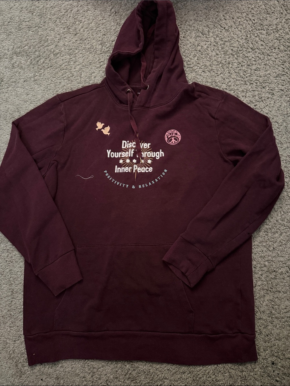 No Boundaries Maroon Graphic Peace Hoodie with Pink Accents